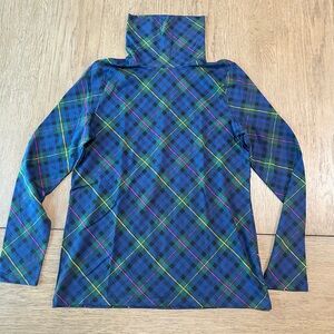 Talbots Turtleneck Sweater Size Medium Blue Plaid